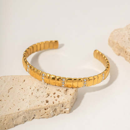 2023 New Fashion Internet Celebrity INS Style Design 18k Gold Stainless Steel Diamond Bread Pattern Open Bracelet Jewelry-Mix MIx Style