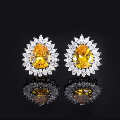 Yellow & Pink Vintage Classic Pendant Pear Cut Diamond Luxury 18k White Gold Plated Necklace Earrings Jewelry Set | Mix Mix Style-Mix MIx Style