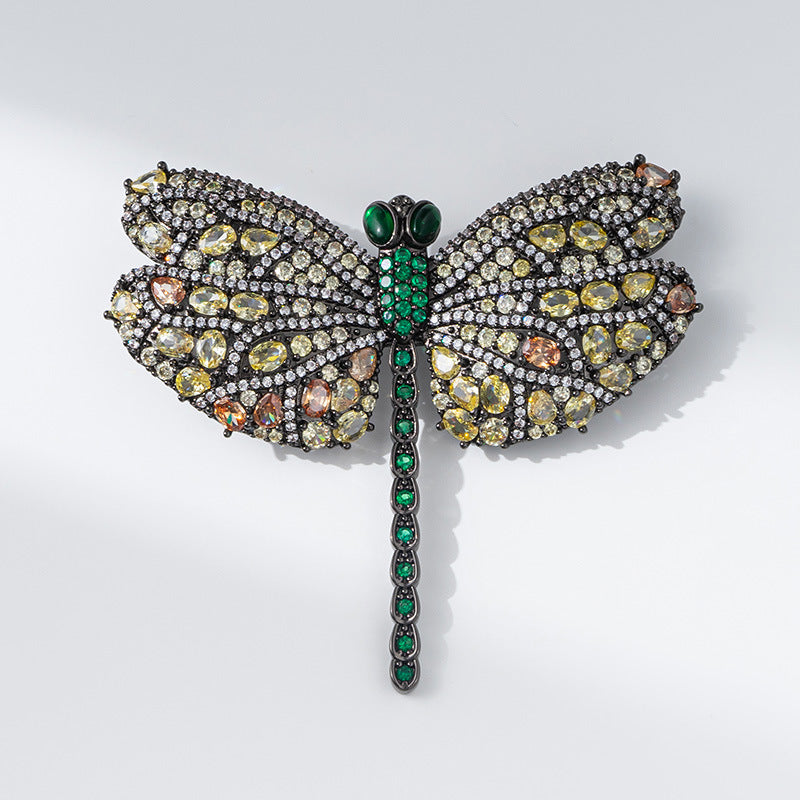 Xiliang Concubine European and American retro Hepburn style copper zircon dragonfly brooch high-end heavy-duty men's and women's clothing corsage-Mix MIx Style