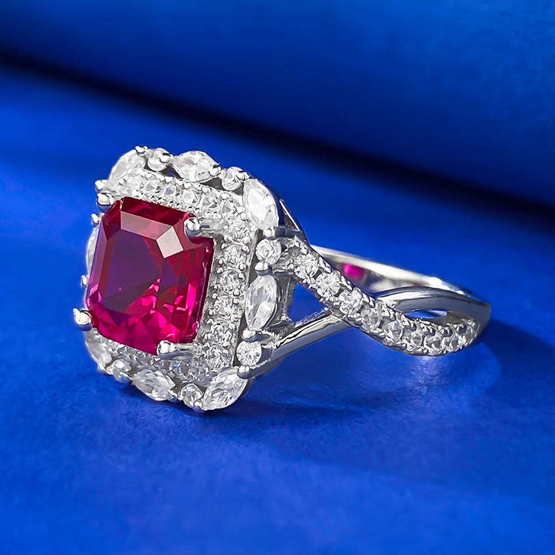 Pink Square Asscher Cut Moissanite Diamond 3ct 18k White Gold Plated Engagement Ring | Mix Mix Style-Mix MIx Style