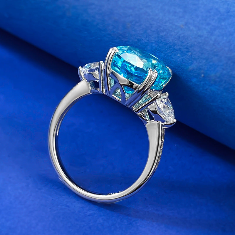 Ocean Blue Oval Cut Moissanite Diamond 4ct 18k White Gold Plated Engagement Ring | Mix Mix Style-Mix MIx Style