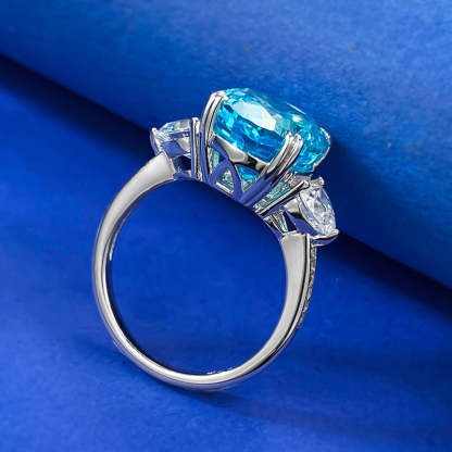 Ocean Blue Oval Cut Moissanite Diamond 4ct 18k White Gold Plated Engagement Ring | Mix Mix Style-Mix MIx Style