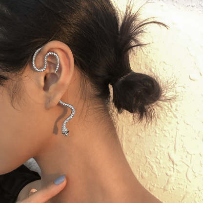 White Snake Trendy Moissanite Diamonds  18k Vermeil/White Gold Plated Ear Crawler Earrings | Mix Mix Style-Mix MIx Style