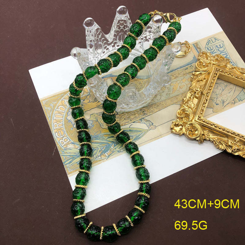 Green & Red Retro Classic Pendant Round Diamond Luxury 18k Gold Plated Necklace Earrings Jewelry Set | Mix Mix Style-Mix MIx Style