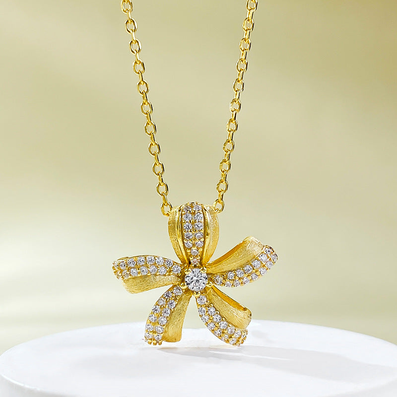 Mujing Jewelry New S925 Silver Gold-plated French Romantic Gold Flower Pendant New Medieval Necklace Female Live Broadcast-Mix MIx Style