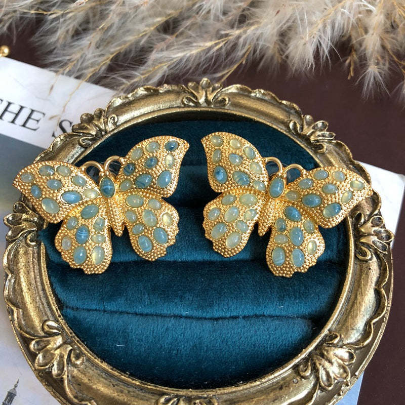 Butterfly Blue Gemstone Retro Classic Pendant Akoya Pearls Luxury 18k Gold Plated Necklace Earrings Jewelry Set | Mix Mix Style-Mix MIx Style