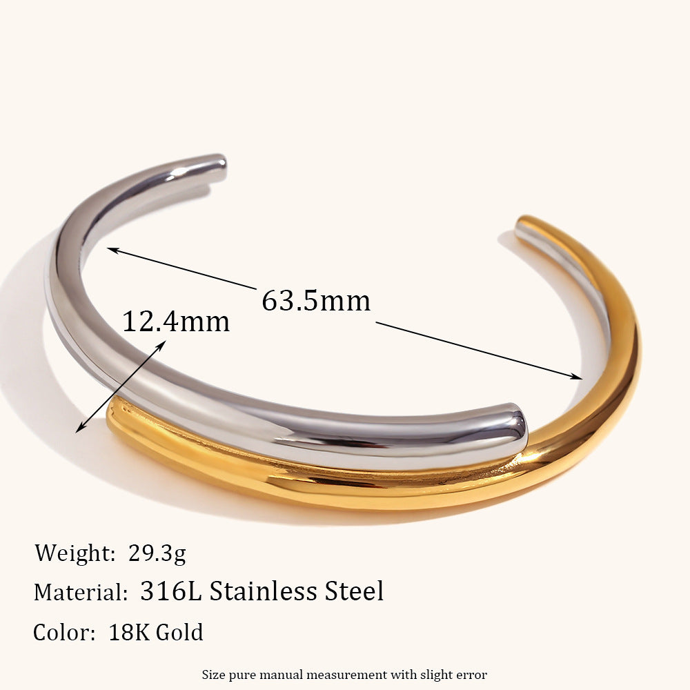 European and American cross-border hot selling double-layer staggered open bracelet stainless steel plated 18K gold personality simple bracelet jewelry female-Mix MIx Style