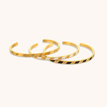 European and American cross-border hot selling rectangular zircon open bracelet simple stainless steel plated 18K gold dripping oil hand jewelry for women-Mix MIx Style