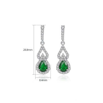 Green - Red - Blue Classic Pear Cut Moissanite Diamonds Elegant 18k White Gold Plated Vintage Retro Drop Earrings | Mix Mix Style-Mix MIx Style