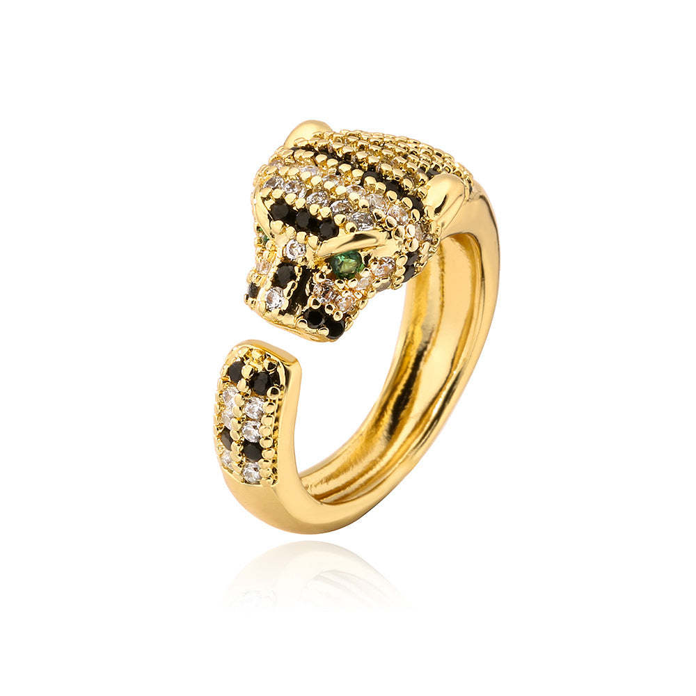 Aogu European and American fashion hip-hop ring female copper plated 18K gold zircon leopard geometric open ring cross-border new products-Mix MIx Style