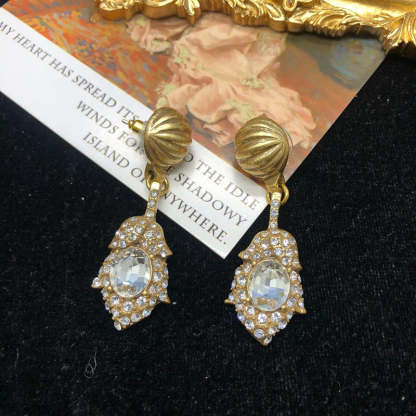 Vintage Retro Pendants White Oval Cut Diamond Akoya Pearl 18k Gold Plated Necklace Earrings Jewelry Set | Mix Mix Style-Mix MIx Style