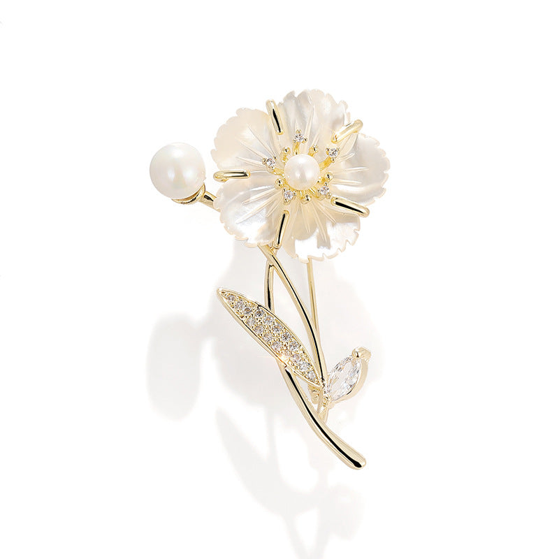 Xiliang Concubine fashionable natural sea oyster camellia brooch pearl flower corsage suit pin accessories-Mix MIx Style
