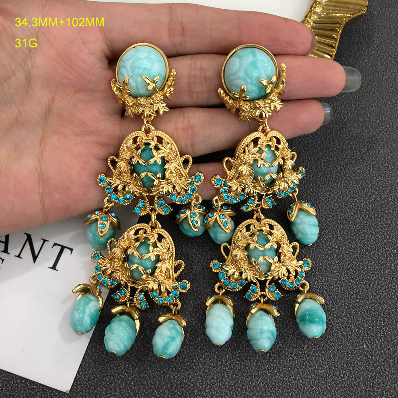 Aquamarine Blue Vintage Retro Classic Pendant Luxury 18k Gold Plated Necklace Earrings Jewelry Set | Mix Mix Style-Mix MIx Style