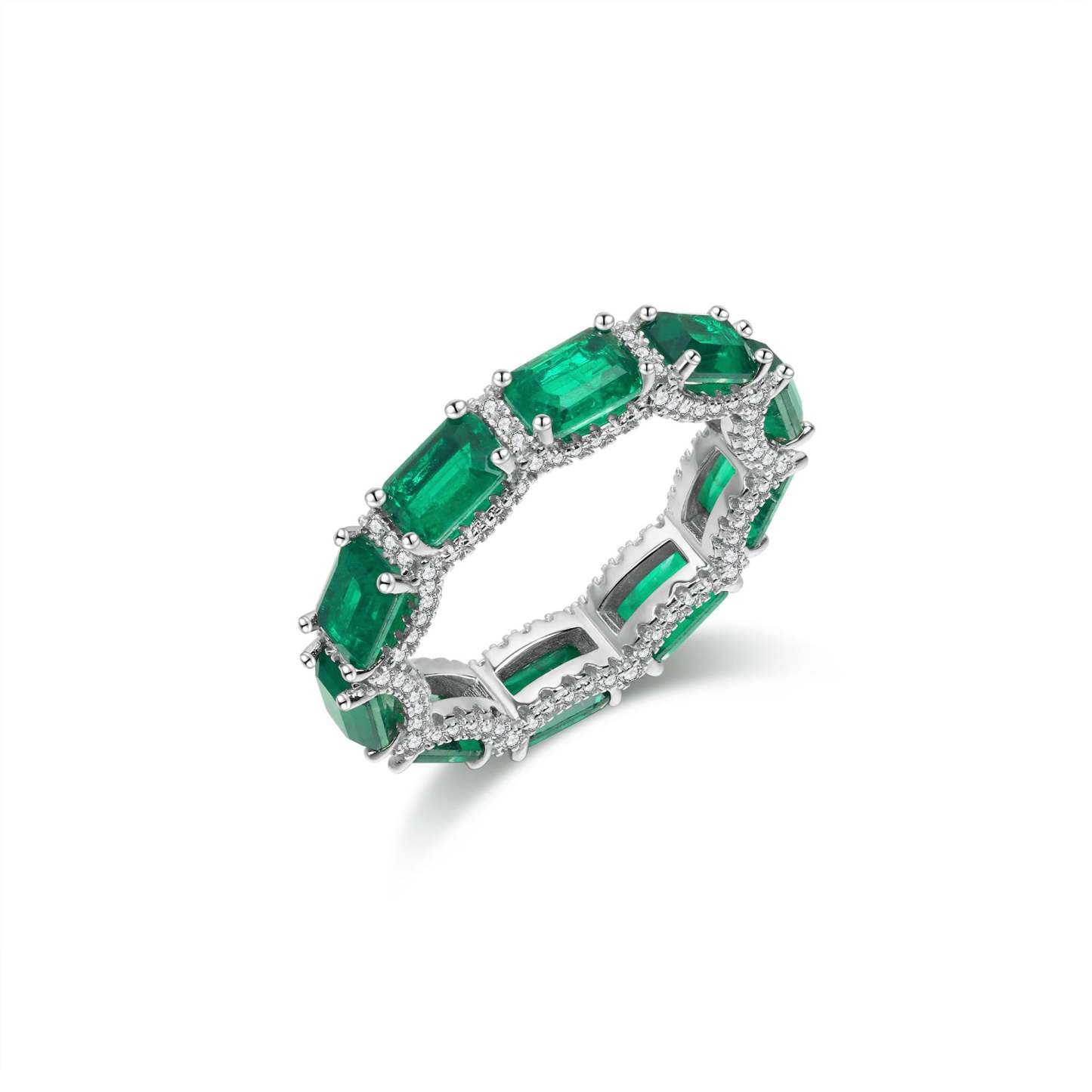 925 silver emerald row diamond ring for women full of diamonds cultivated emerald snowflake row ring European and American niche high-end sense-Mix MIx Style