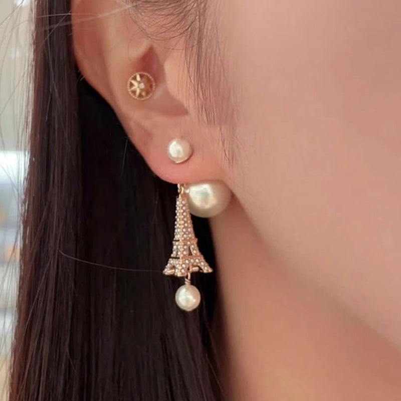 Eiffel Tower Pearl Earrings Akoya Pearls  18k Gold  Handmade Earrings Mix Mix Style [Hot Seller]-Mix MIx Style
