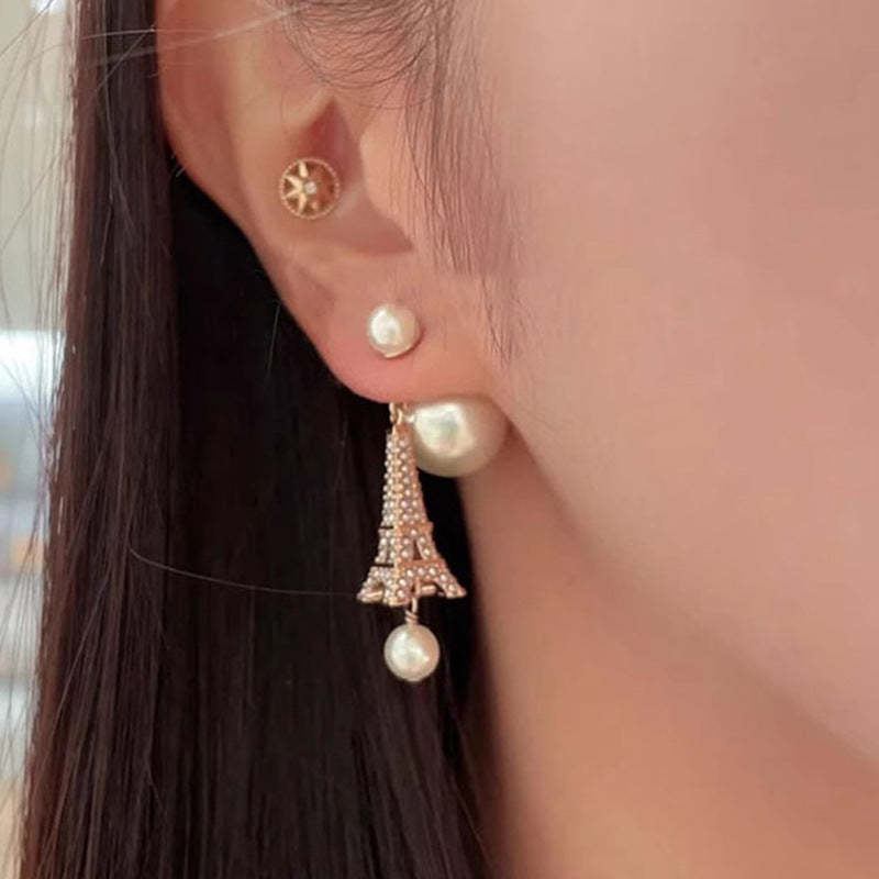Eiffel Tower Pearl Earrings Akoya Pearls  18k Gold  Handmade Earrings Mix Mix Style [Hot Seller]-Mix MIx Style