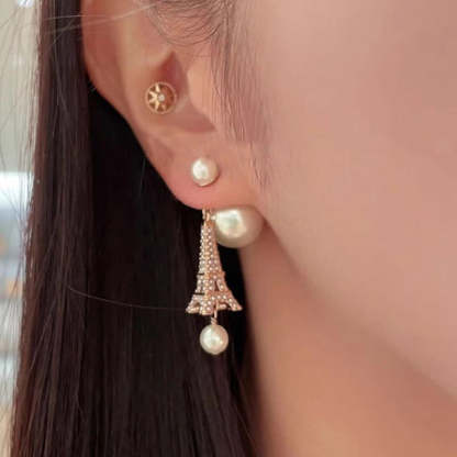 Eiffel Tower Pearl Earrings Akoya Pearls  18k Gold  Handmade Earrings Mix Mix Style [Hot Seller]-Mix MIx Style