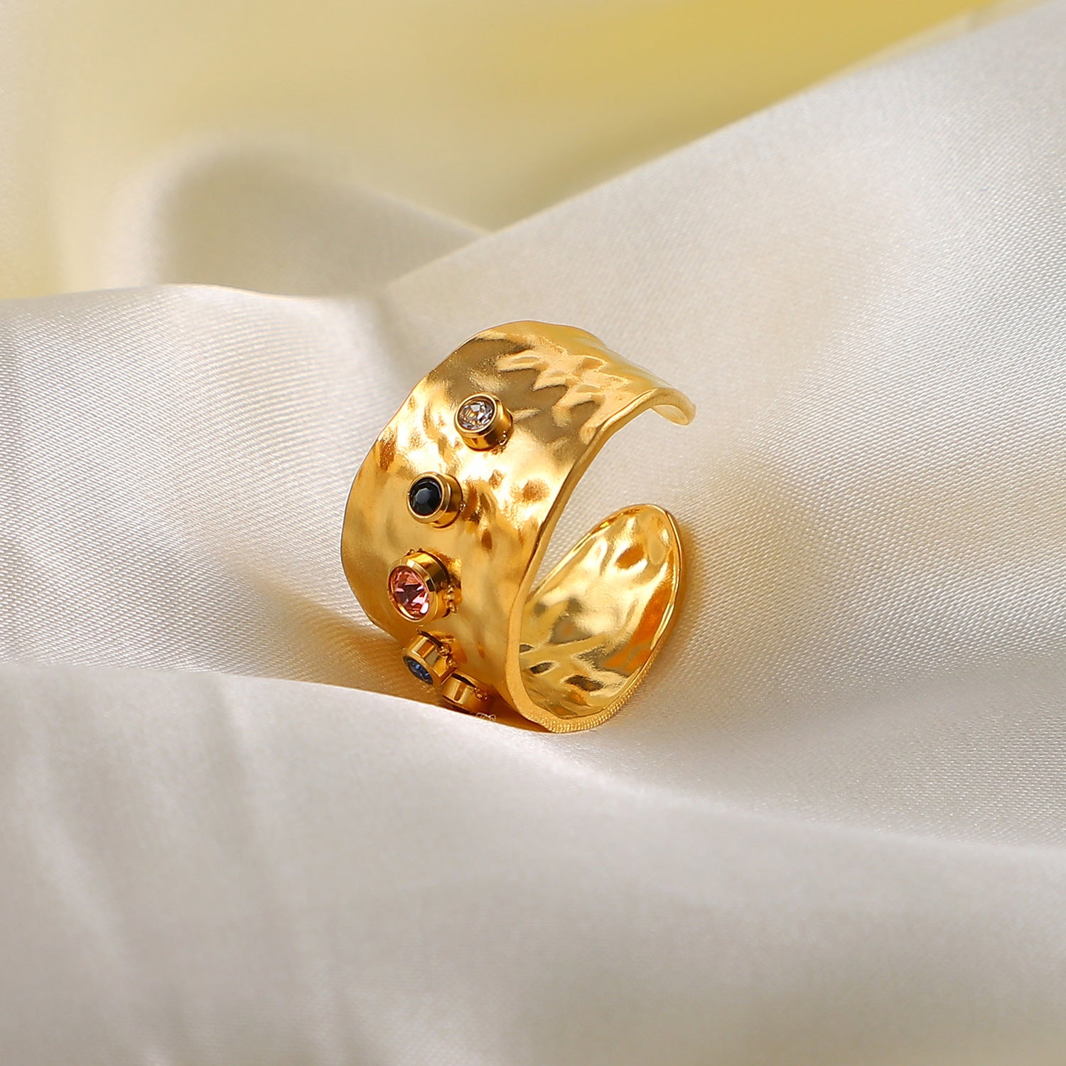 European and American INS Internet celebrity same color zircon open jewelry ladies stainless steel 18K gold-plated personality ring-Mix MIx Style