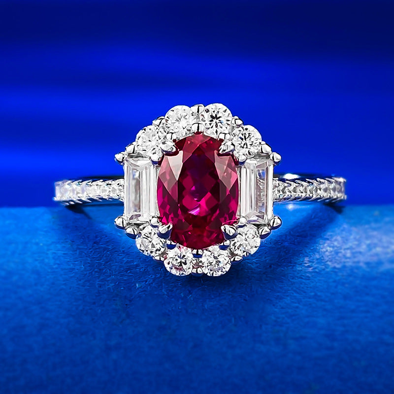 Mujing Jewelry S925 Silver 2.5ct New Sapphire 5*7 Oval Ring Women's Luxury Full Diamond Fashion Versatile Daily Style-Mix MIx Style