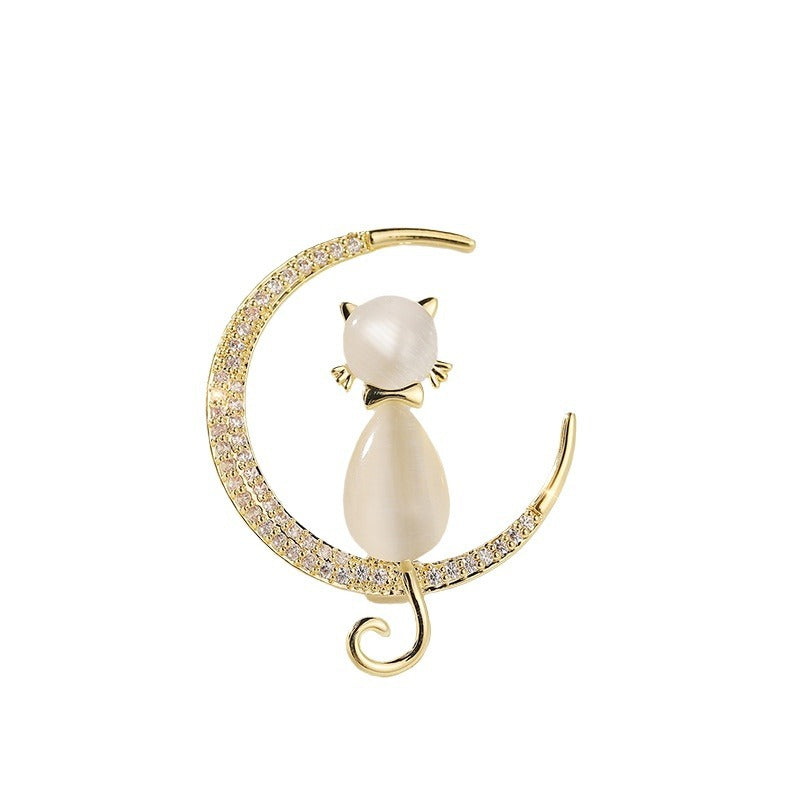 Xiliang Concubine Japanese cute cat brooch zircon cat's eye moon kitten pin clothing accessories corsage-Mix MIx Style