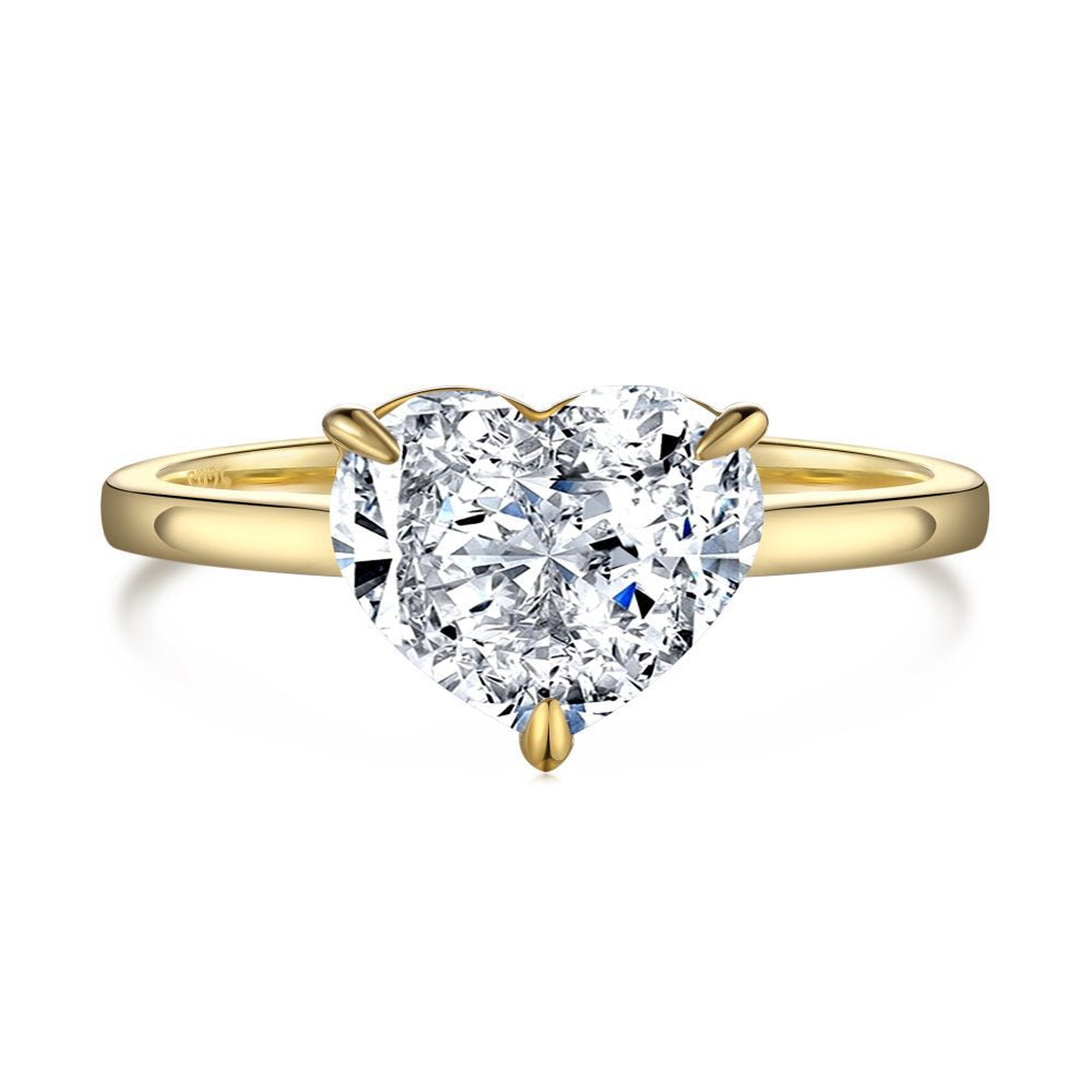 Elegant Solitarie Heart Cut Moissanite Diamond 2ct 18k Vermeil Gold Plated Engagement Ring | Mix Mix Style-Mix MIx Style