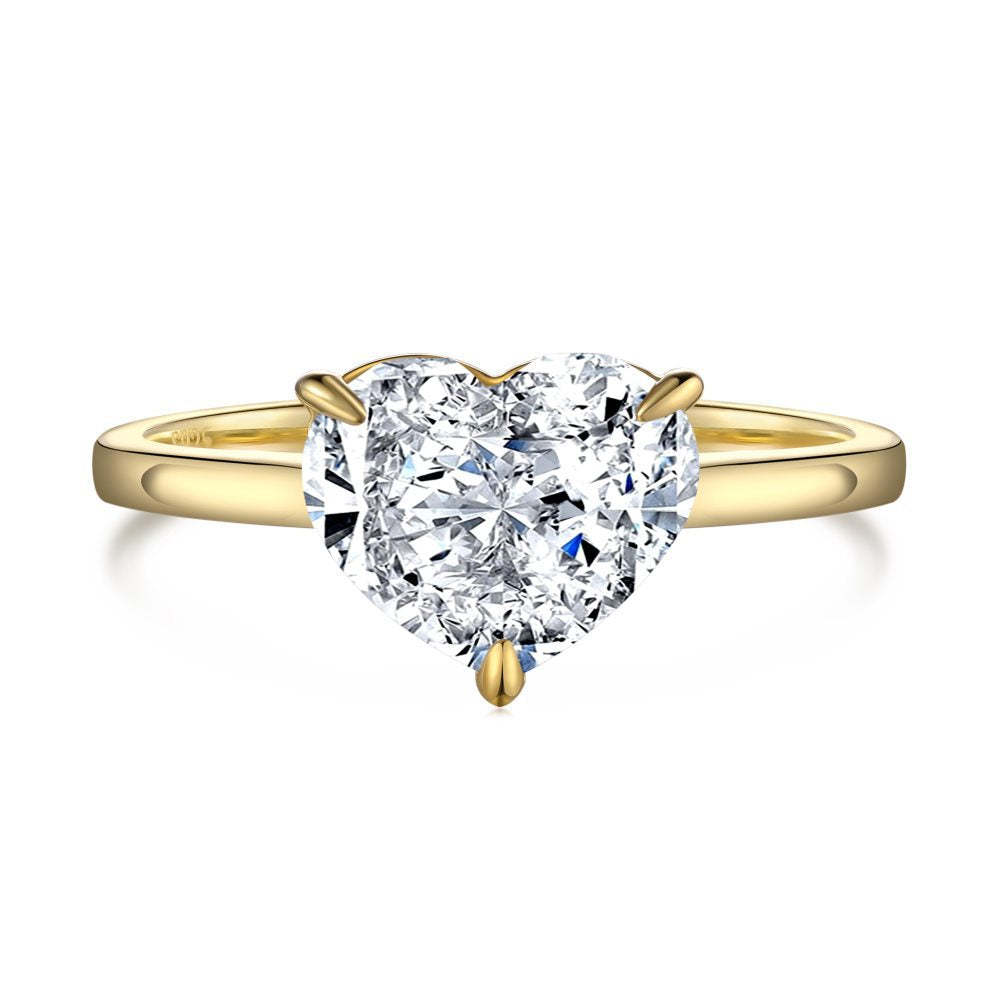 Elegant Solitarie Heart Cut Moissanite Diamond 2ct 18k Vermeil Gold Plated Engagement Ring | Mix Mix Style-Mix MIx Style