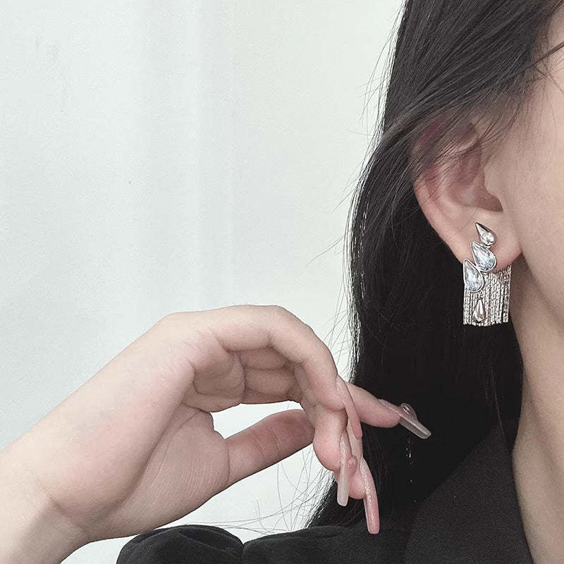 Tassel earrings for women light luxury cold style high-end water drop earrings detachable fashionable temperament 925 silver needle earrings-Mix MIx Style