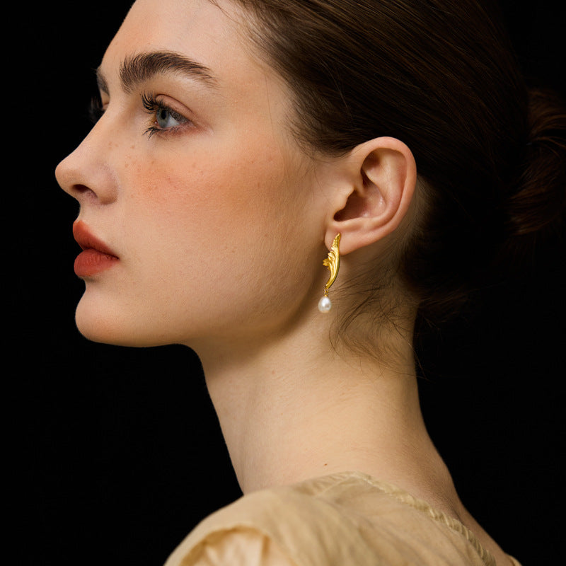 Irregular Timeless White Akoya Pearl Elegant 18k White/Vermeil Gold Plated Drop Earrings | Mix Mix Style-Mix MIx Style