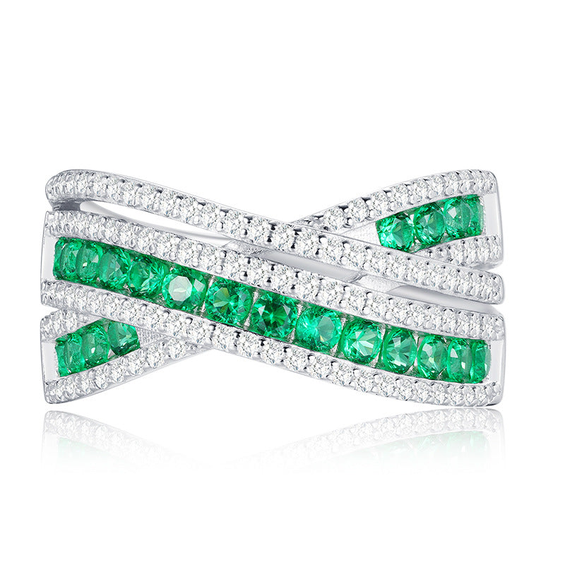 Multi-Row Green Round Cut Moissanite Diamonds 18k White Gold Love Engagement Ring | Mix Mix Style-Mix MIx Style