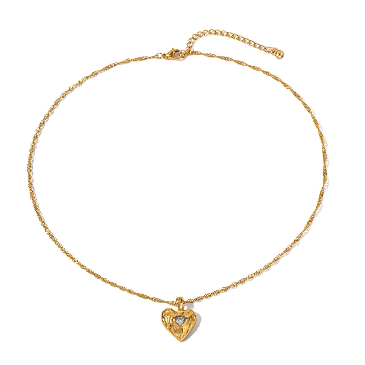 Love Golden Heart Retro Pendant Heart Cut Diamond Luxury 18k Vermeil Gold Plated Necklace Jewelry | Mix Mix Style-Mix MIx Style