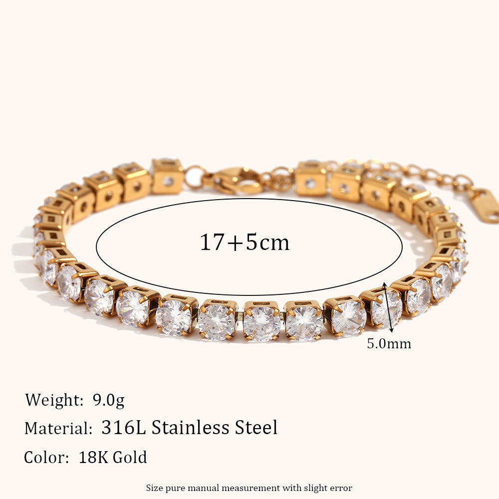European and American cross-border hot selling fashion light luxury zircon chain bracelet stainless steel plated 18K gold simple hand jewelry-Mix MIx Style