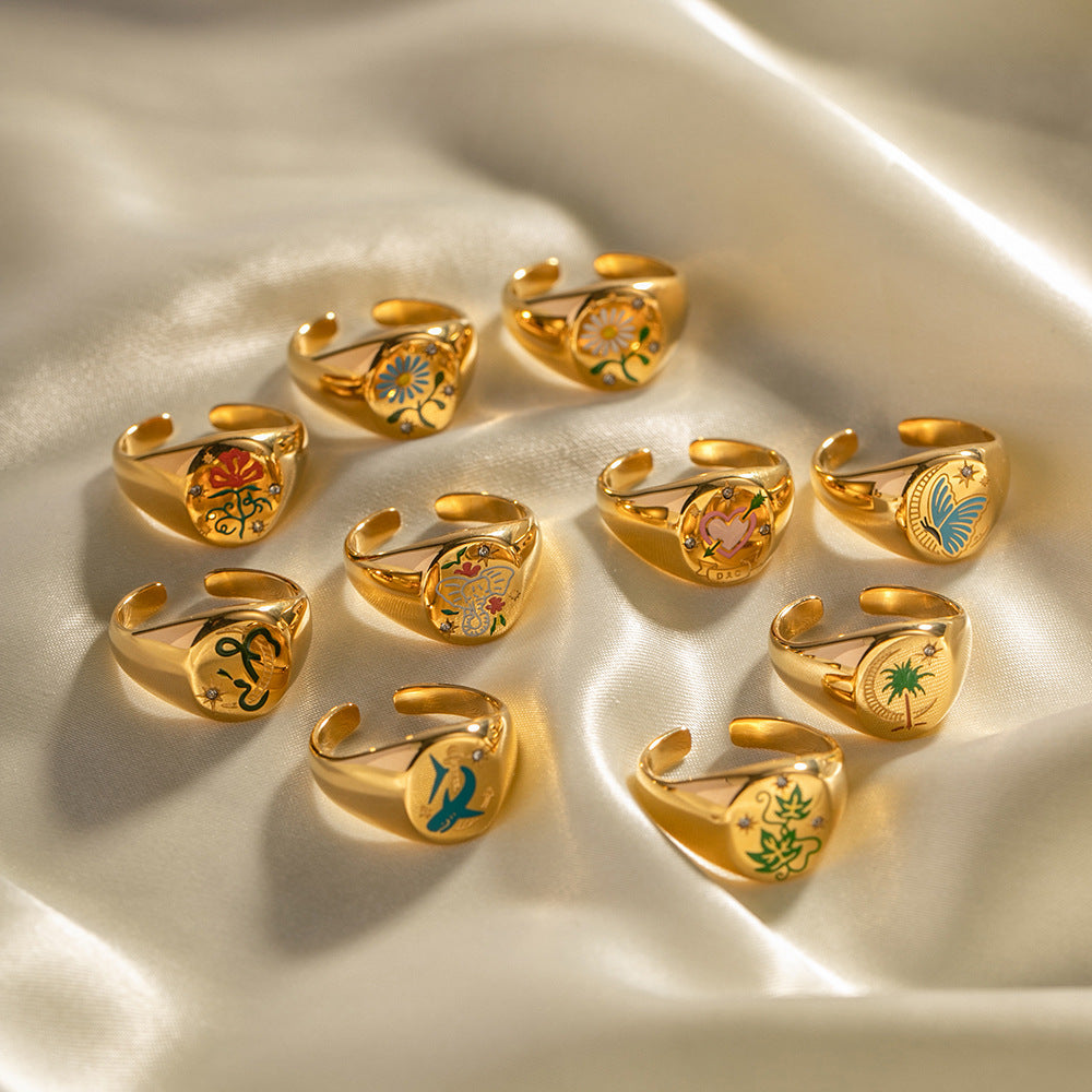 European and American ins style cross-border enamel painting high-grade amulet open ring does not fade trendy all-match ring-Mix MIx Style