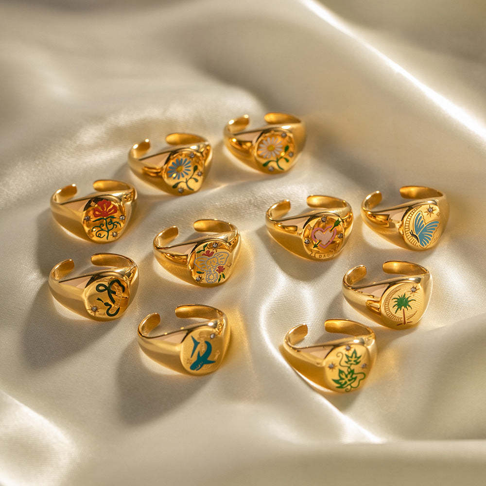 European and American ins style cross-border enamel painting high-grade amulet open ring does not fade trendy all-match ring-Mix MIx Style
