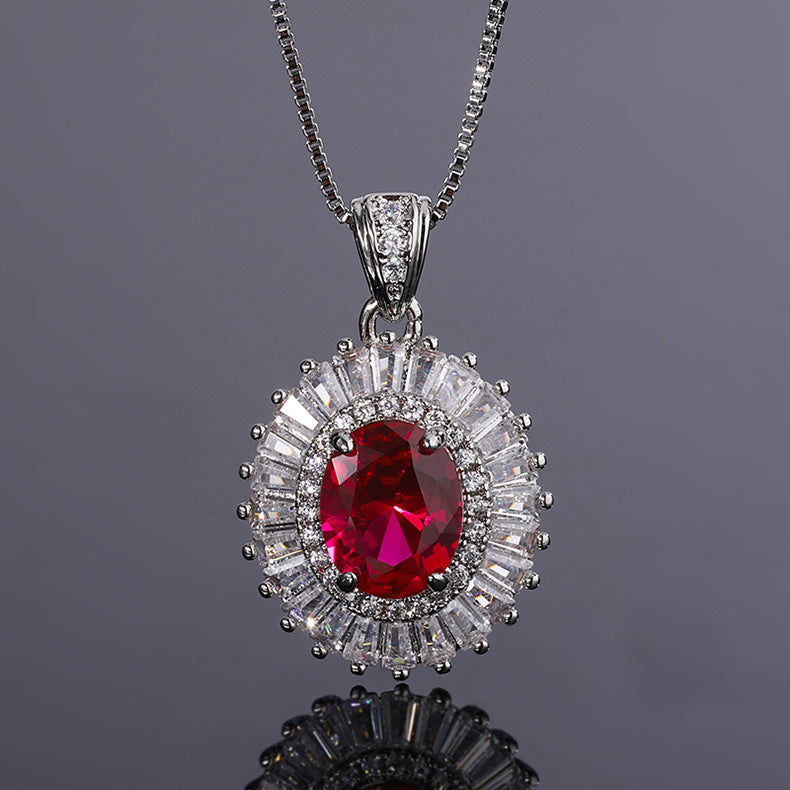 Green & Pink Retro Classic Pendant Oval Diamond Luxury 18k White Gold Plated Necklace Earring Ring Jewelry Set | Mix Mix Style-Mix MIx Style