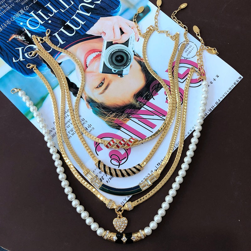 Golden Vintage Retro Pendant Akoya Pearls & Diamonds Luxury 18k Vermeil Gold Plated Necklace Jewelry | Mix Mix Style-Mix MIx Style