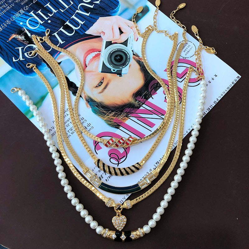 Golden Vintage Retro Pendant Akoya Pearls & Diamonds Luxury 18k Vermeil Gold Plated Necklace Jewelry | Mix Mix Style-Mix MIx Style