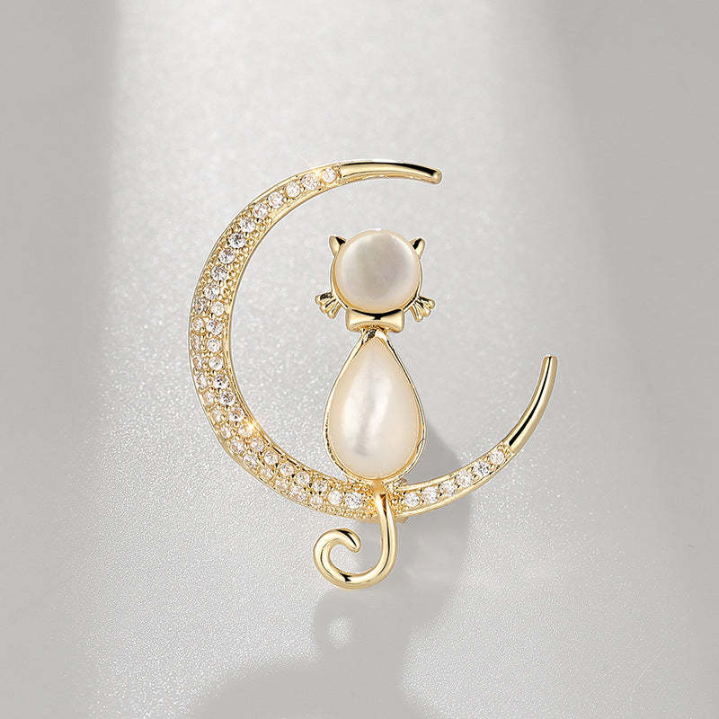 Xiliang Concubine Japanese cute cat brooch zircon cat's eye moon kitten pin clothing accessories corsage-Mix MIx Style