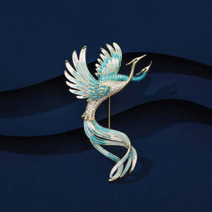 Retro Chinese style elegant clothing dress accessories high-end enamel corsage gradient color phoenix brooch-Mix MIx Style