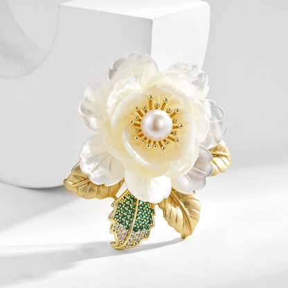 High-end luxury natural shell white peony flower brooch freshwater pearl rich camellia brooch female accessories-Mix MIx Style