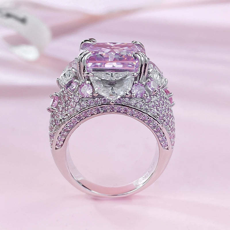 Mujing Jewelry European 5ct and American new S925 sterling silver 12*12 imported high carbon diamond pink diamond fashion luxury inlaid ring for women-Mix MIx Style