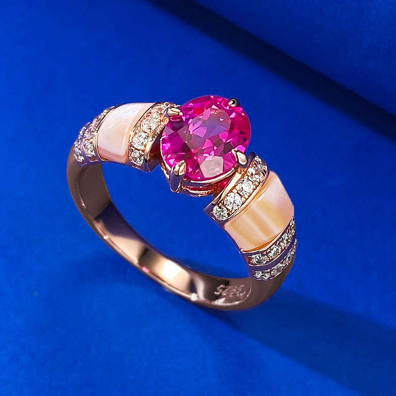 Hot selling new natural pink shell rupee red diamond ring European and American style high-end 925 sterling silver goddess lady ring-Mix MIx Style