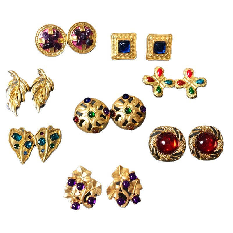 Blue - Red - Multicolor Leaf Trendy Moissanite Diamonds Luxury 18k Vermeil Gold Plated Stud Earrings | Mix Mix Style-Mix MIx Style