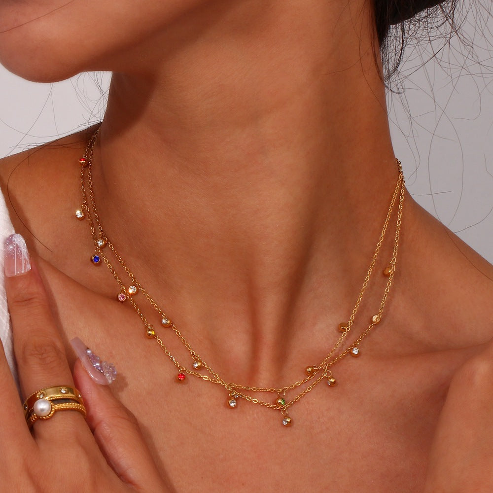 Multiple Pendants Vintage Dainty Classic Pendant Round Diamonds  18k Vermeil Gold Plated Necklace Jewelry | Mix Mix Style-Mix MIx Style