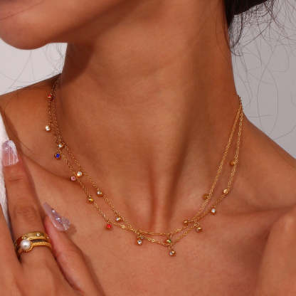Multiple Pendants Vintage Dainty Classic Pendant Round Diamonds  18k Vermeil Gold Plated Necklace Jewelry | Mix Mix Style-Mix MIx Style