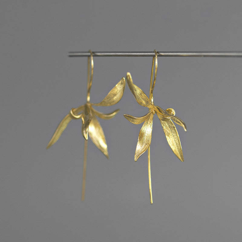 Delicate Orchid Flower Shaped Minimalist Elegant 18k White/Vermeil Gold Plated Stud Earrings | Mix Mix Style-Mix MIx Style