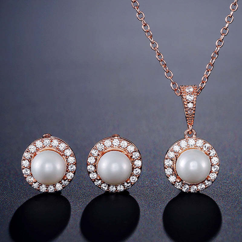 Akoya Pearl and Diamonds 18k Gold Plated Necklace Earrings Set Mix Mix Style [Hot Seller]-Mix MIx Style