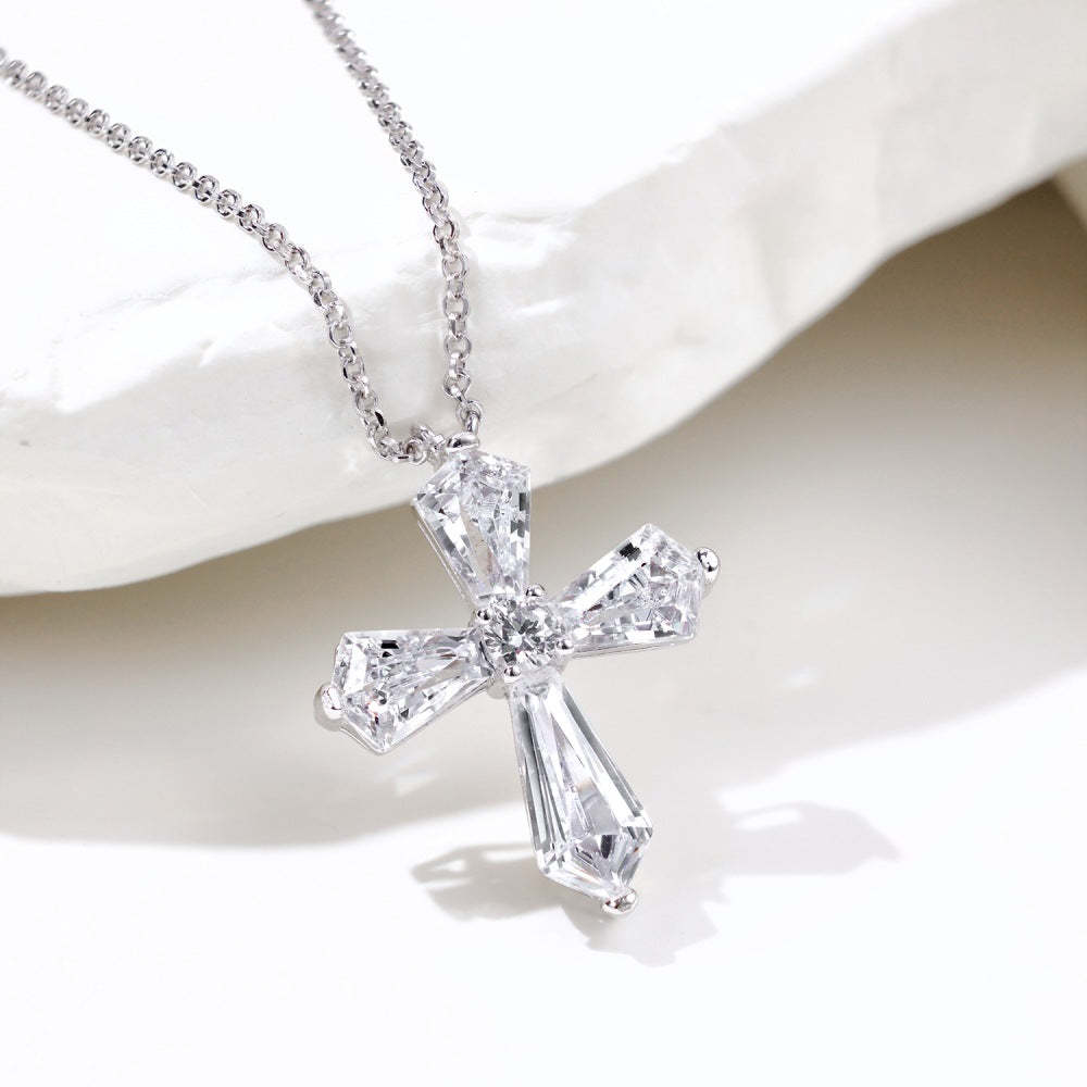 S925 sterling silver necklace women's light luxury high-end super fairy pentagonal zircon cross pendant niche hip-hop necklace-Mix MIx Style