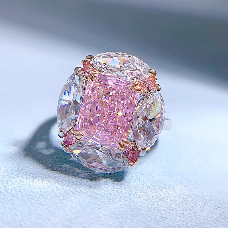 Dazzling Pink Radiant Cut Moissanite Diamond 4ct 18k White Gold Plated Engagement Ring | Mix Mix Style-Mix MIx Style
