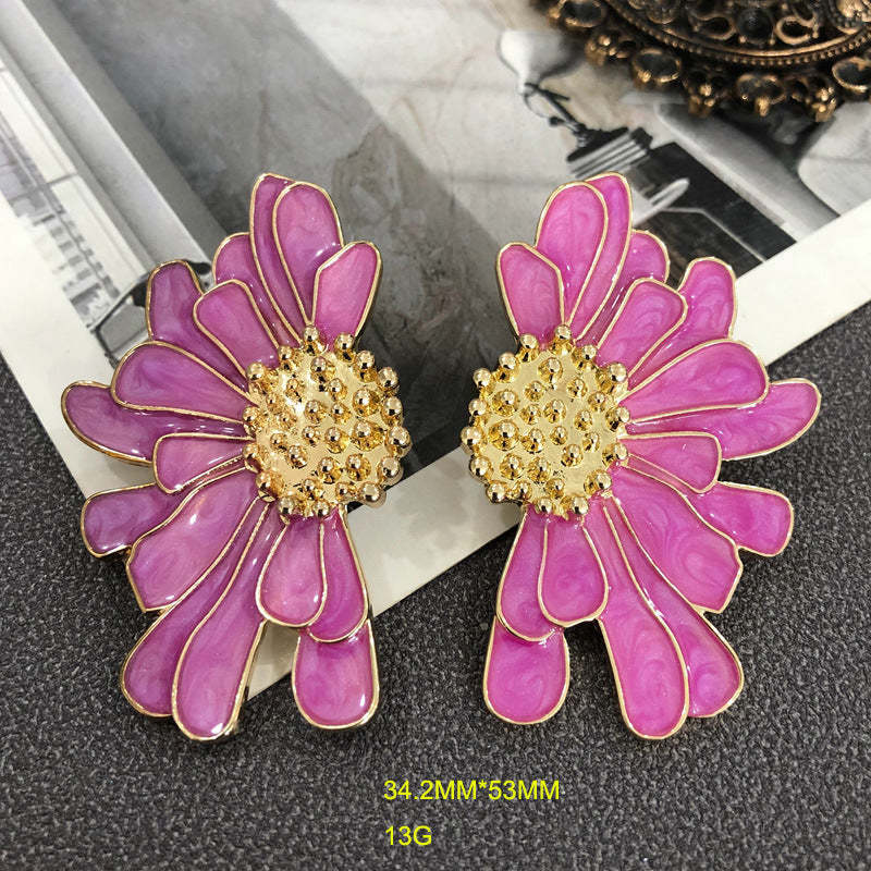Pink - Green - Black Flower Shaped Timeless Luxury 18k Vermeil Gold Plated Stud Earrings | Mix Mix Style-Mix MIx Style