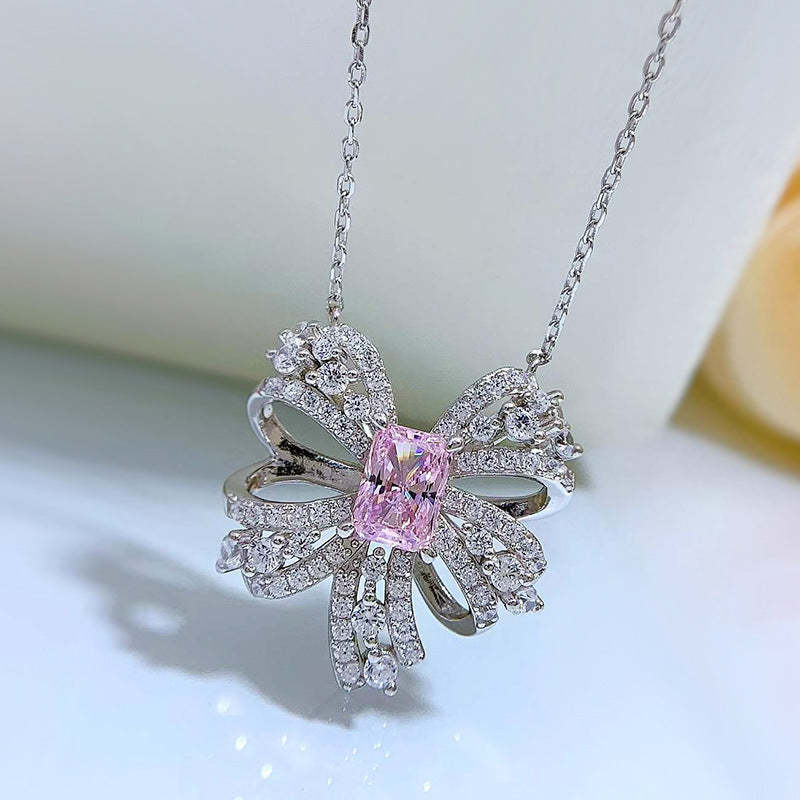 Mujing Jewelry 2022 New European 2ct and American Luxury Butterfly Necklace Women Pink Diamond 5*7mm Luxury Sterling Silver Pendant Women-Mix MIx Style